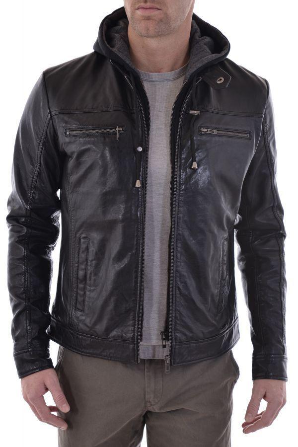 Blouson en cuir à capuche