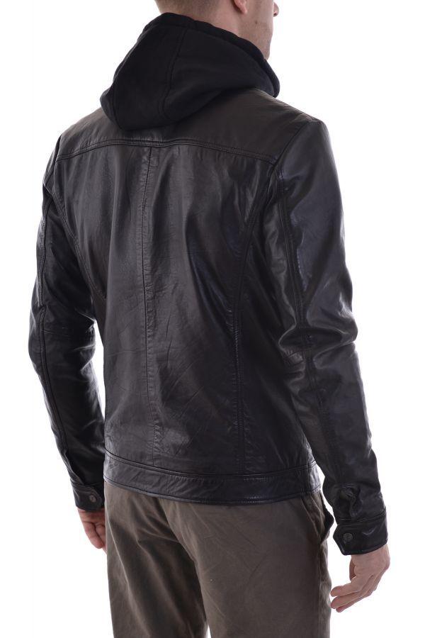 Blouson en cuir à capuche