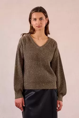 Pull col v à sequins
