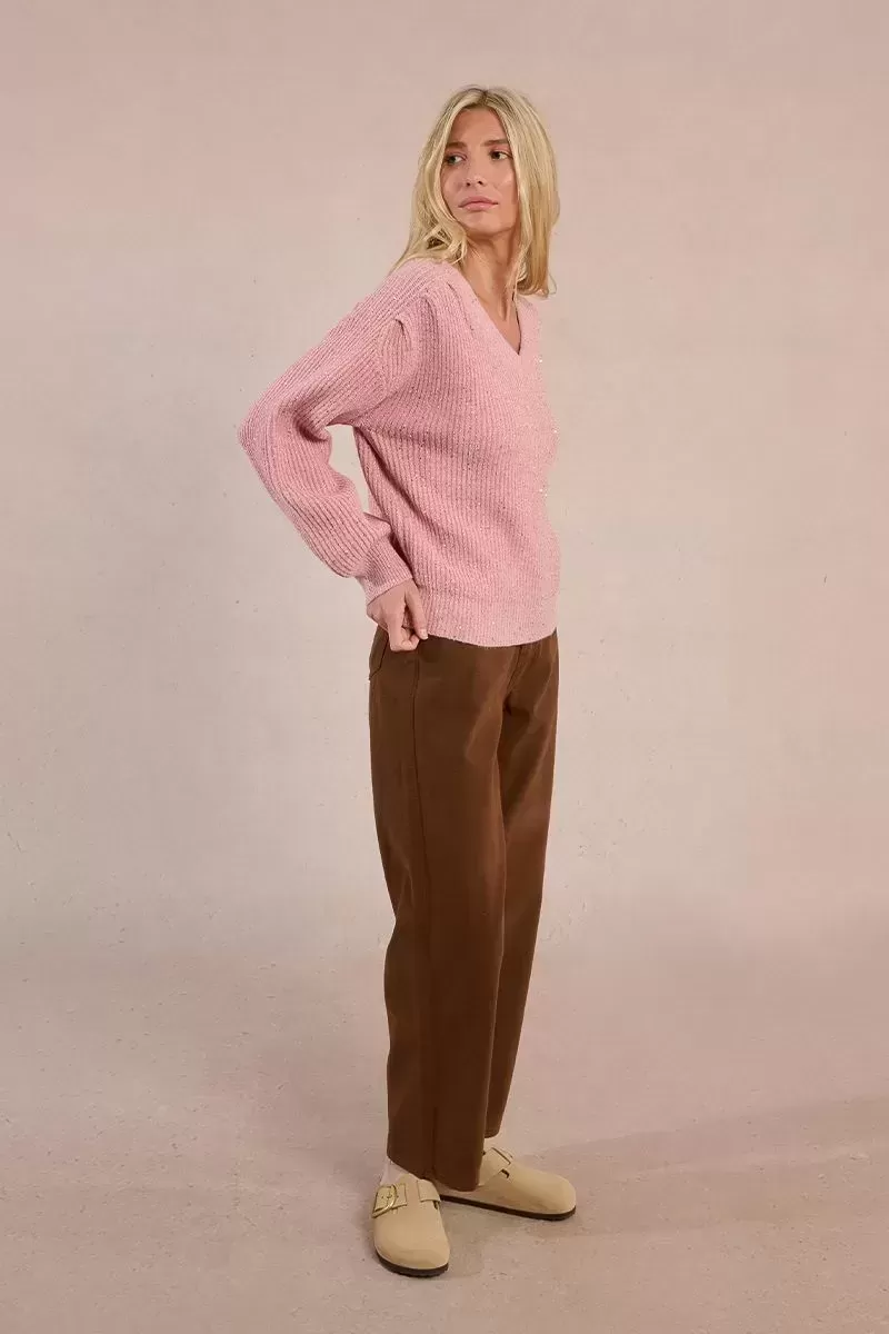 Pull col v à sequins