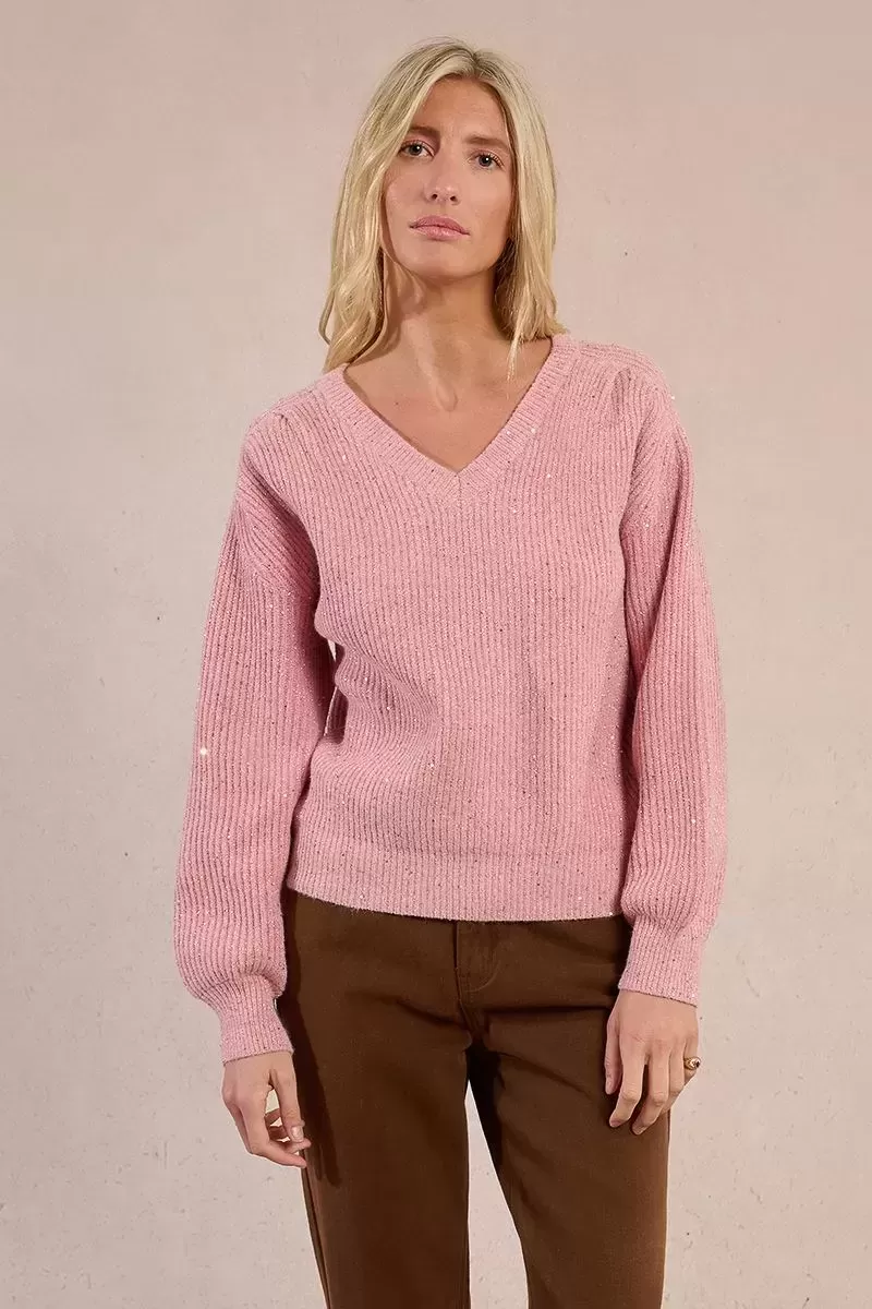 Pull col v à sequins