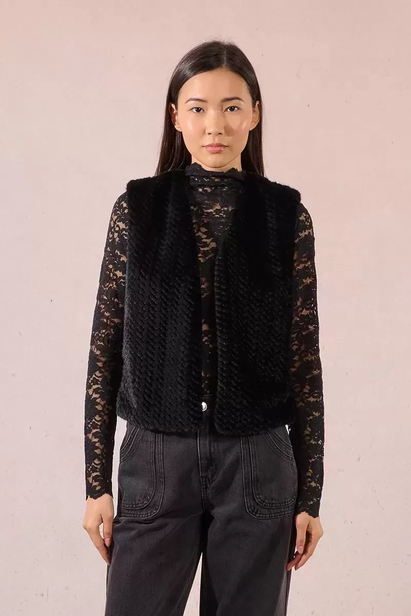 Gilet sans manche fausse fourrure