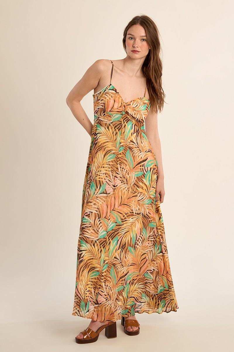 Robe longue plissée imprimée