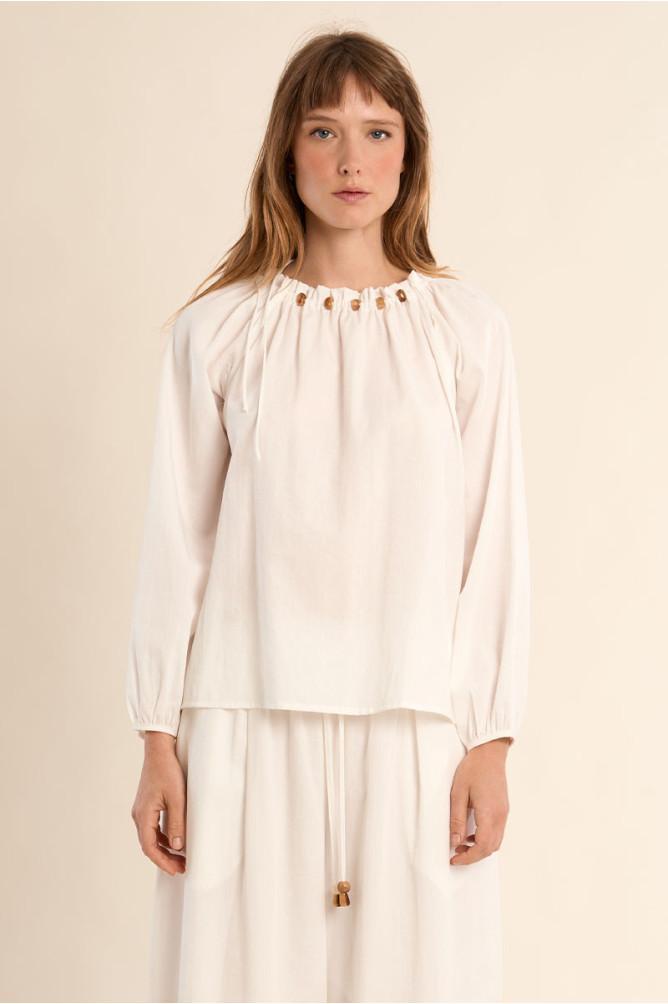 Blouse col rond perlée